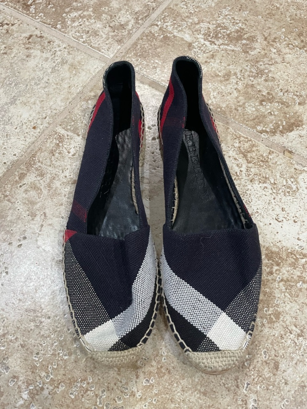 Burberry Woven Navy and White Espadrille Flats